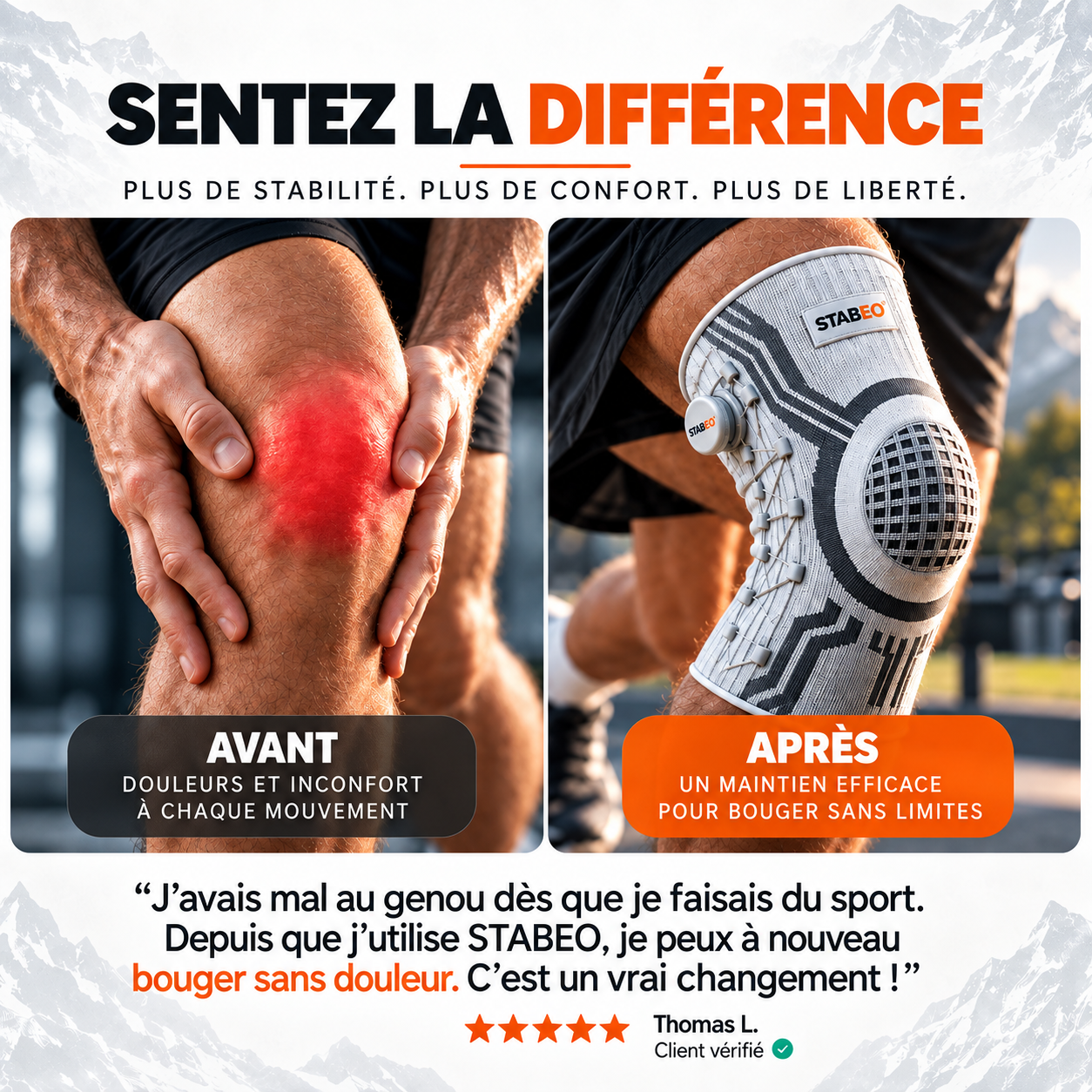 STABEO™ — Genouillère de maintien sportif ajustable